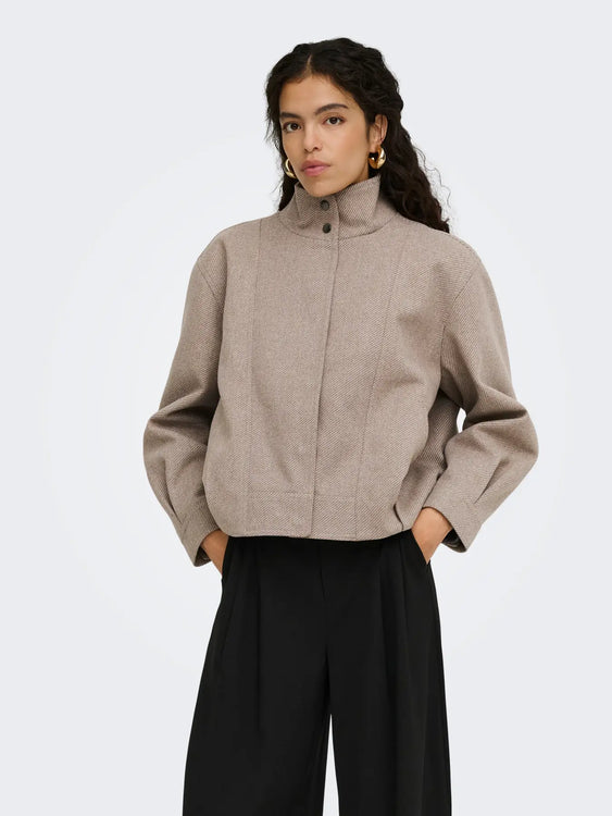 Asta High Collar Bomber Jacket | Simply Taupe Melange