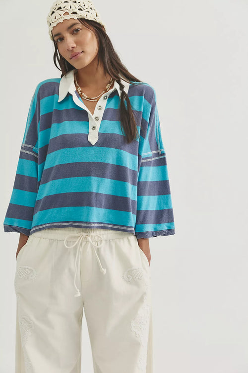 Auggie Oversized Polo Tee | Night Shadow/Tropical