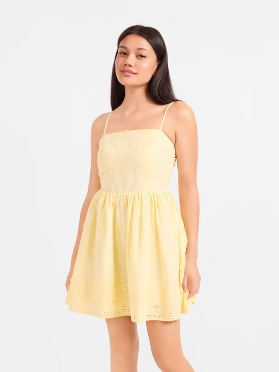 Beachglass Embroidered Mini Dress | Yellow