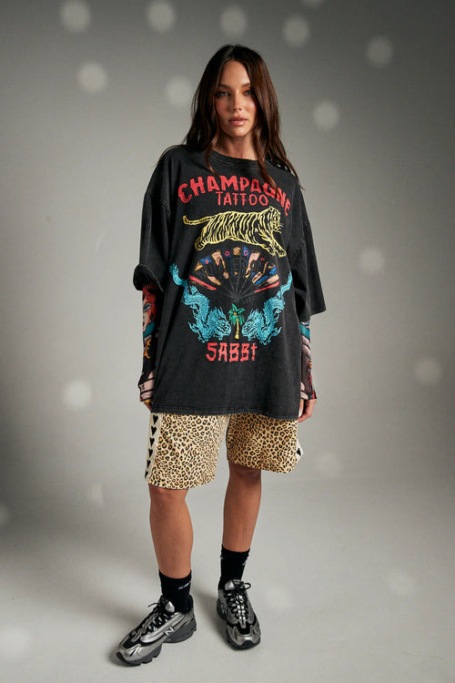 The Very Oversized Champagne Tattoo Tee | Black