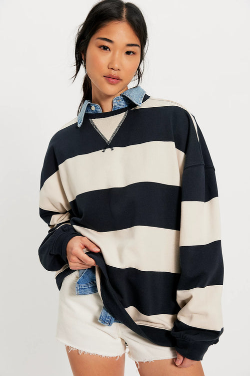 Classic Wide Striped Crew | Black Combo