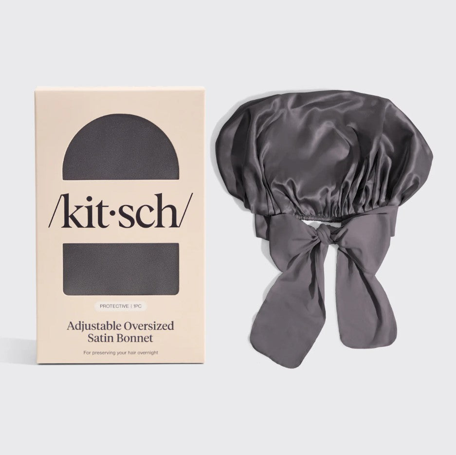 Adjustable Oversized Satin Bonnet | Charcoal – Bella Chic