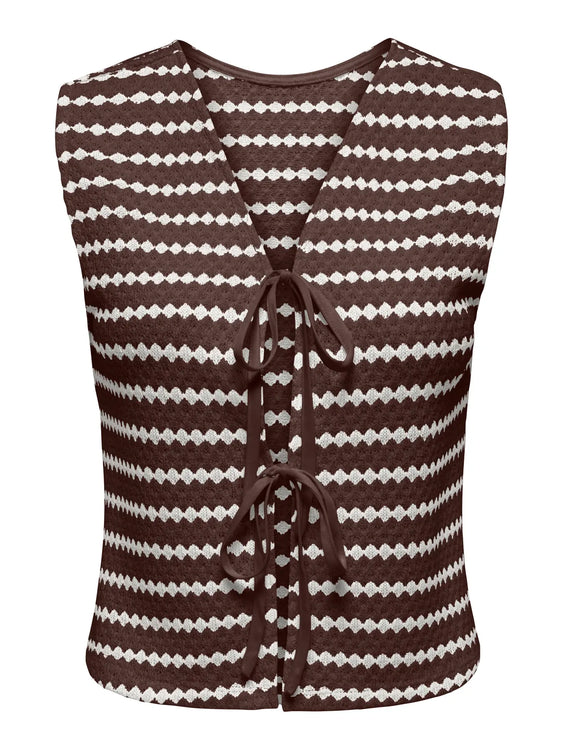 Eva Short Stripe Vest | Brown/Cloud Dancer