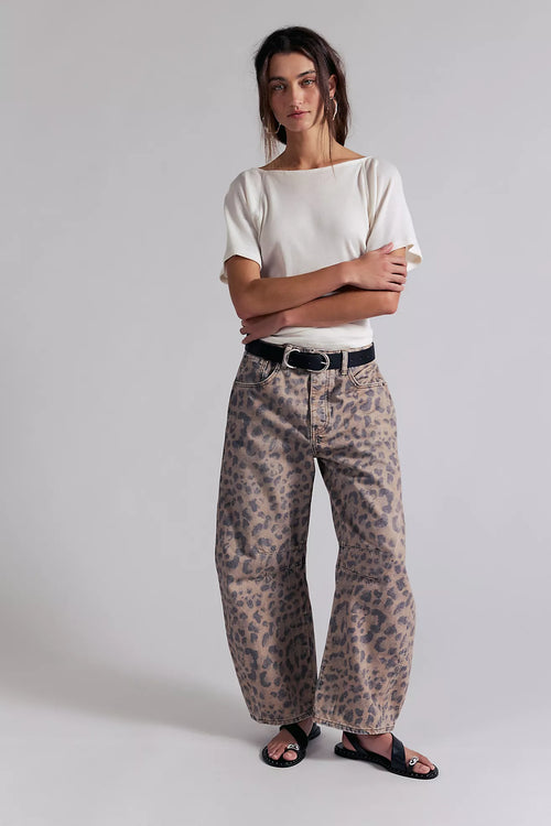 Good Luck Printed Barrel Jeans | Brown Sugar Combo