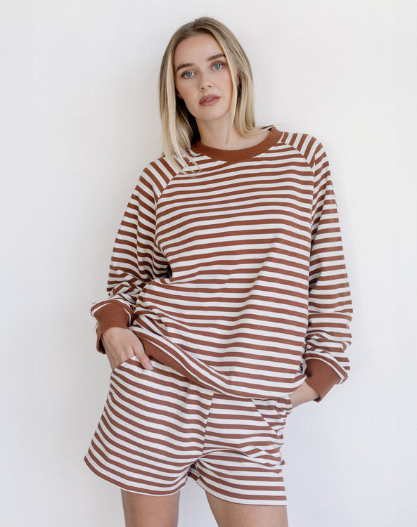 Striped Crew | Brown w/ Cream