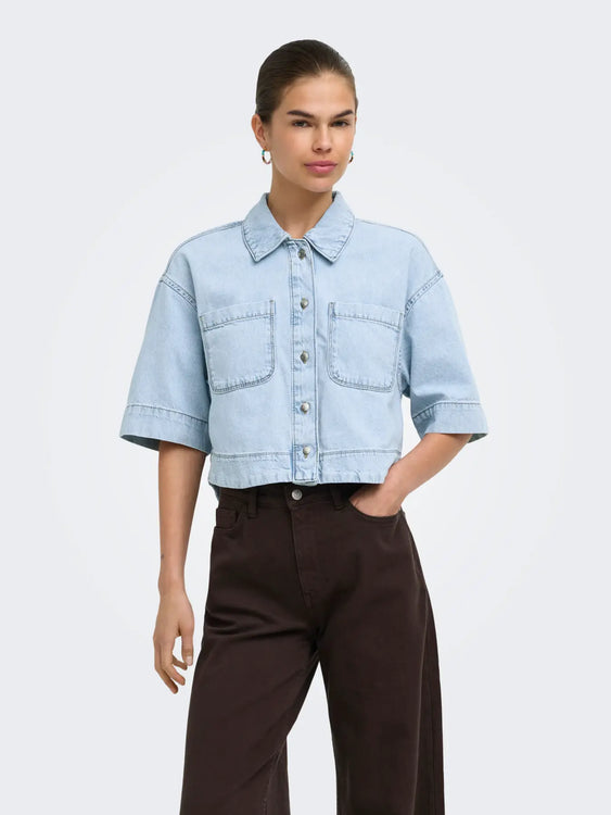 Cleo Crop Denim Shirt | Light Blue Denim