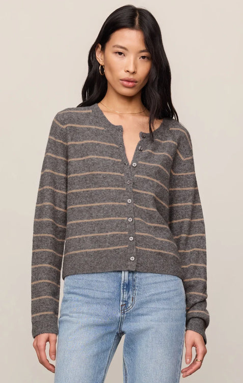 Medina Cozy Stripe Cardigan | Charcoal Heather