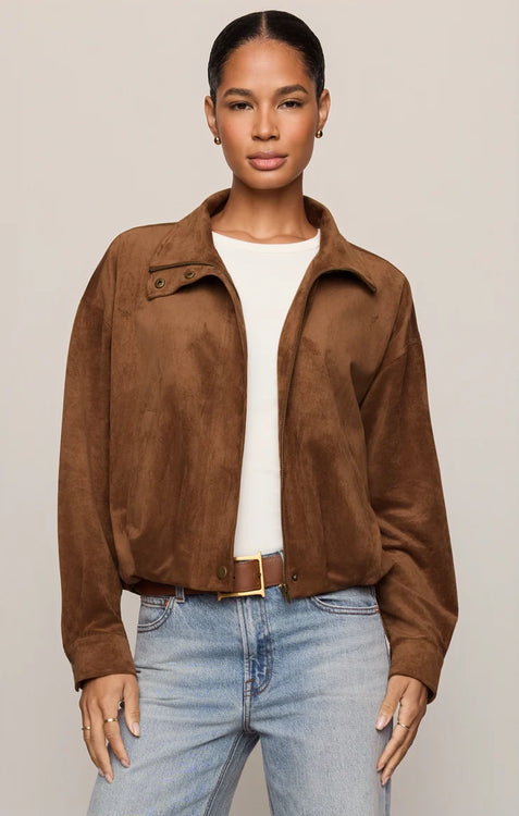 Corin Faux Suede Bubble Hem Jacket | Saddle Suede