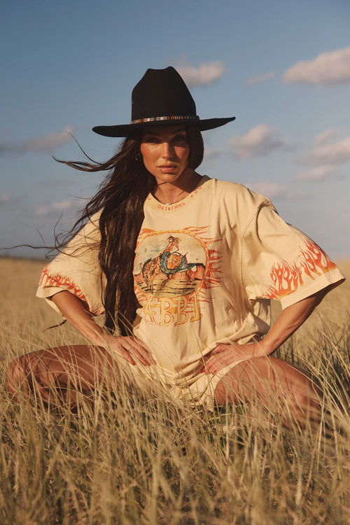The Flaming Cowboy Tee | Sand