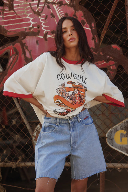 The Very Oversized Cowgirl Outlaw Tee | White