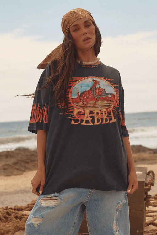 The Very Oversized Flaming Cowboy Tee | Black