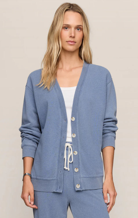 Dazed End Knit Denim Cardigan | Santorini Indigo