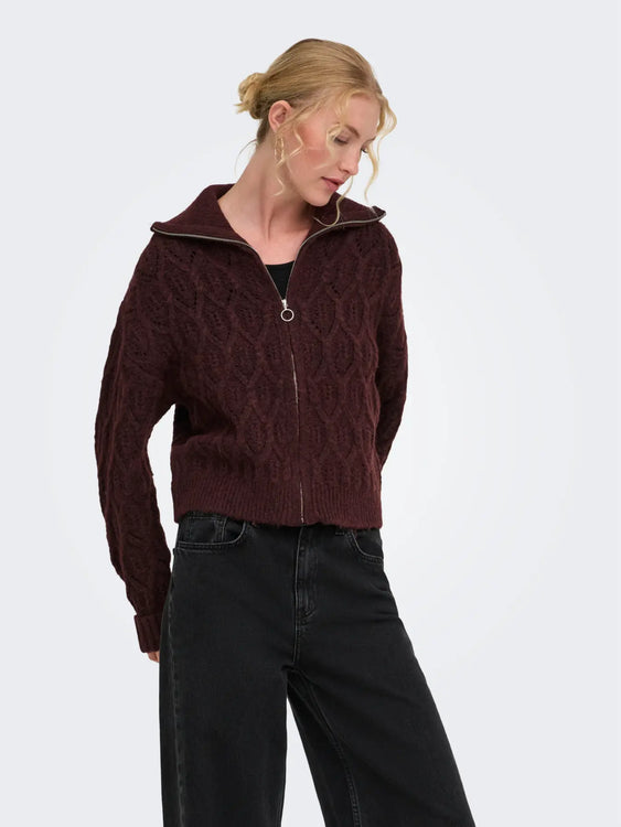 Freja Cable Zip Cardigan | Decadent Chocolate