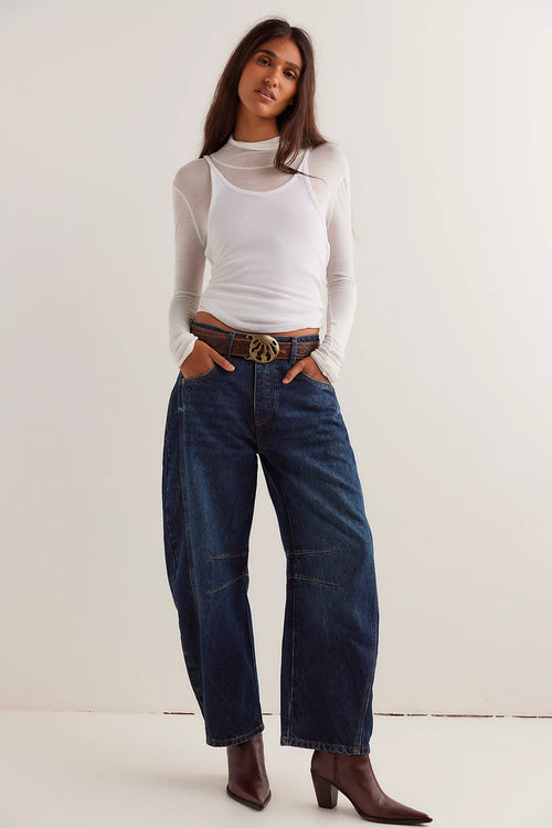 Good Luck Mid-Rise Barrel Jeans | Deep End