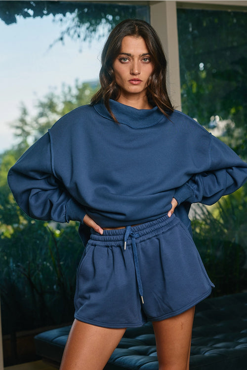 Mock Neck Sweatshirt | Denim Blue