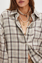 We The Free Ashley plaid shirt, button-down with relaxed fit, soft woven fabric, and classic plaid pattern, Ivory Combo