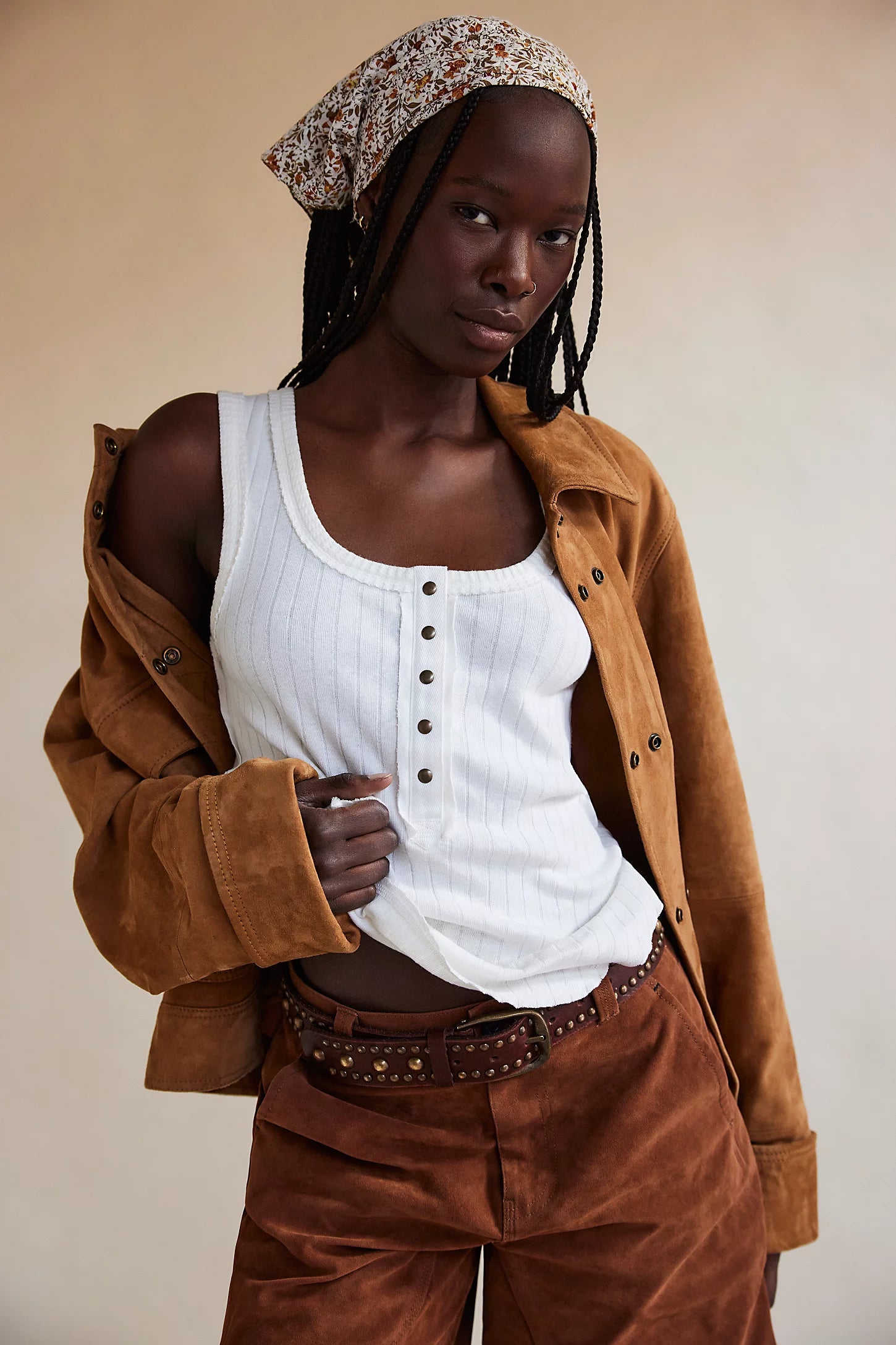 Free People Bryson Henley Tank – a sleeveless ribbed tank with a button-front Henley neckline and fitted silhouette, White