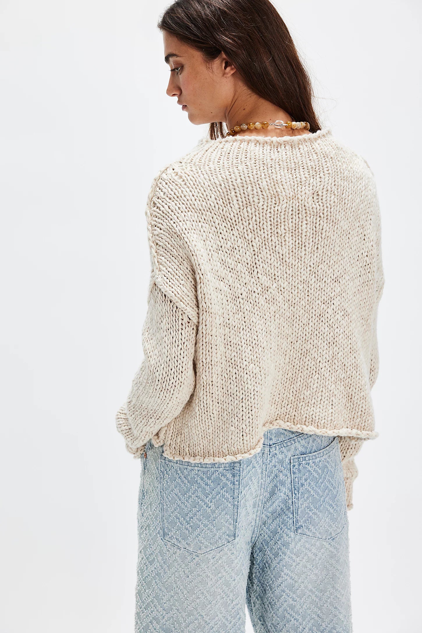 Free People Opal Rollneck Knit Sweater — cozy oversized women’s pullover with chunky texture and rolled neckline, Tea