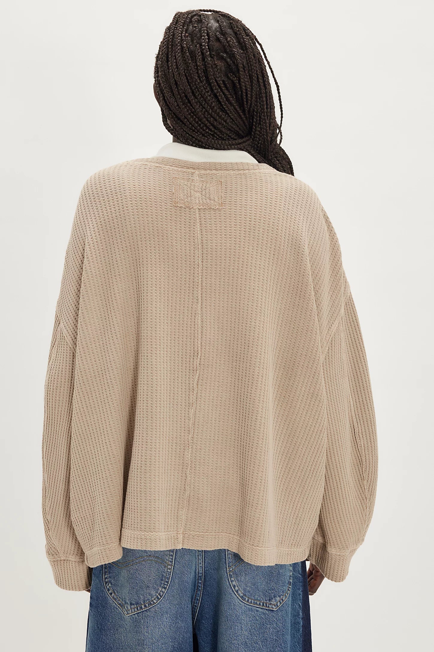 We The Free Dawson pocket thermal, long-sleeve waffle-knit top with relaxed fit and front chest pocket, Smooth Stone