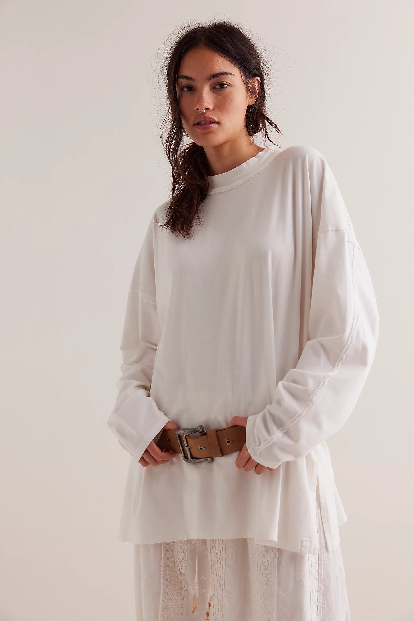 We the Free Heater Tee with a crew neckline, relaxed fit, and soft fabric, offering a comfortable, effortless style, Optic White