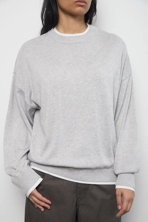Duet Cashmere Crew | Heather Grey/White