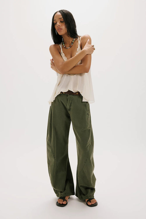 Spotlight Washed Barrel Chino Trousers | Dusty Olive