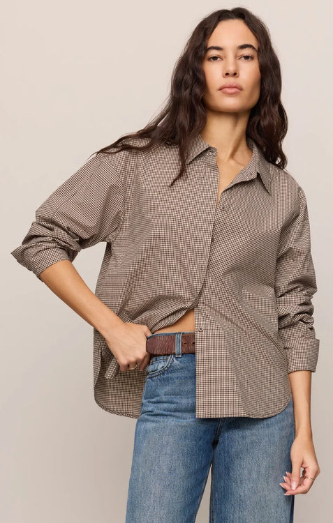 On Duty Gingham Button Up Shirt | Dark Chocolate
