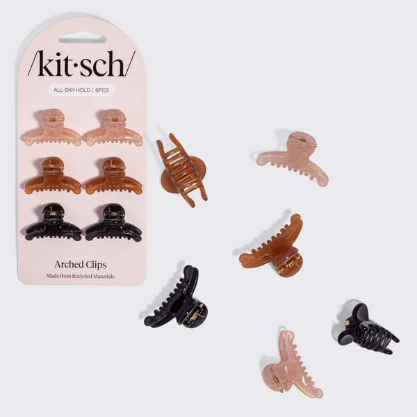 Recycled Mini Arched Clips 6pc Set | Soft Pink, Mocha, & Black