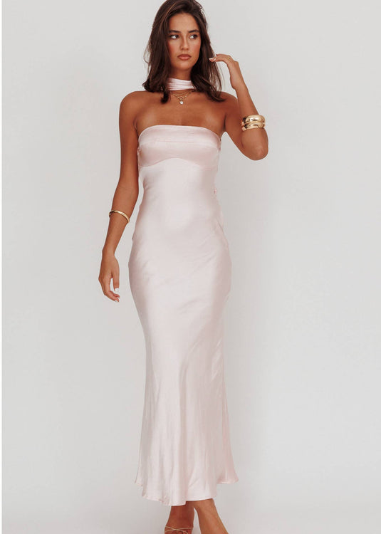 Halter Satin Maxi Dress | Blush