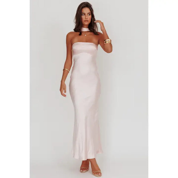 Halter Satin Maxi Dress | Blush