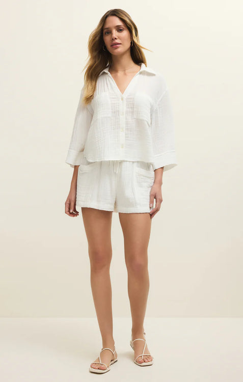 Helena Airy Gauze Button Up | White