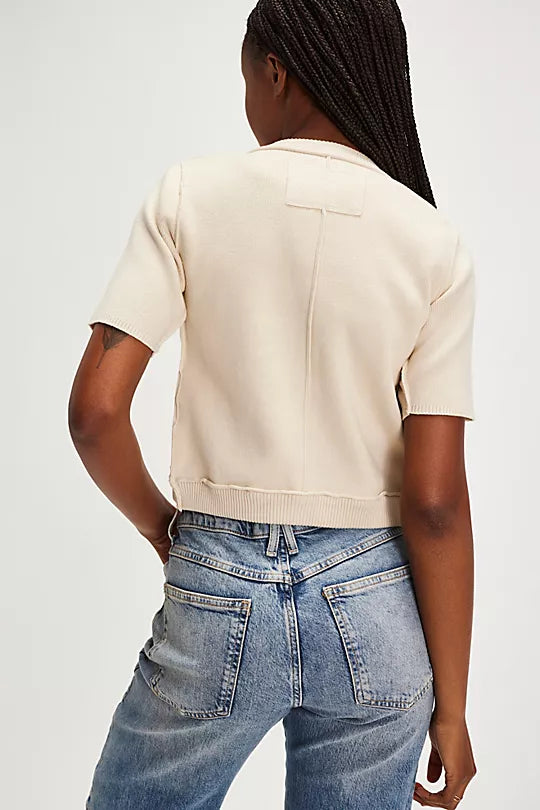 We The Free NY Twosie Set – A chic two-piece set featuring a fitted, cropped square-neck tank top and a short-sleeve cardi with a crew neckline, ribbed trim, and tort button-front closure, Ecru