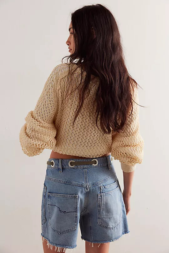 We The Free Moxie Shorts with a relaxed fit, frayed hem, and distressed details for a laid-back, casual look, Truest Blue