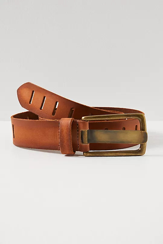 We The Free Jona Belt – A stylish leather belt featuring a distressed finish and an adjustable buckle for a rugged, vintage-inspired look, Terracotta
