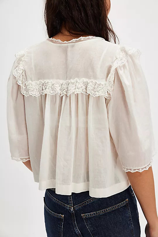 Free People Luna Top with a relaxed, flowy fit, scoop neckline, and feminine ruffle details for a bohemian-inspired look, Optic White