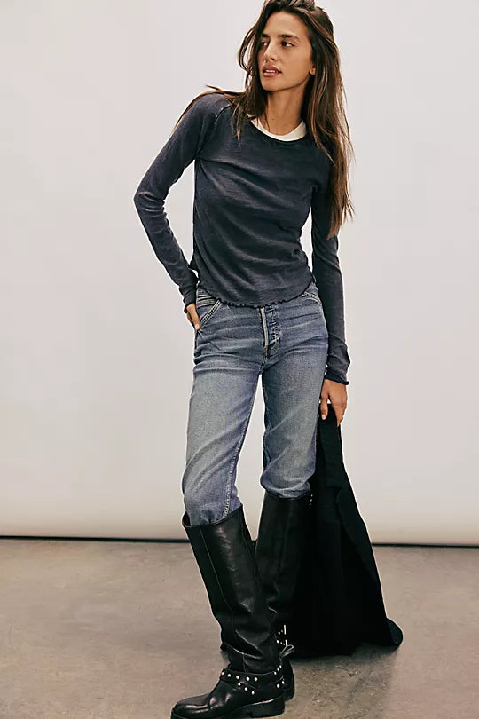 Free People Be My Baby Long Sleeve – A soft, fitted long sleeve top with a scoop neckline and smooth fabric, offering a comfortable and casual style, Black