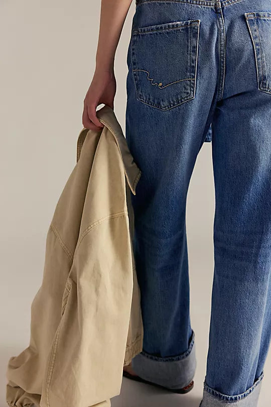 Free People East Bay Cuffed Jeans – high-rise, relaxed-fit jeans with a cuffed hem and five-pocket styling, Spunky