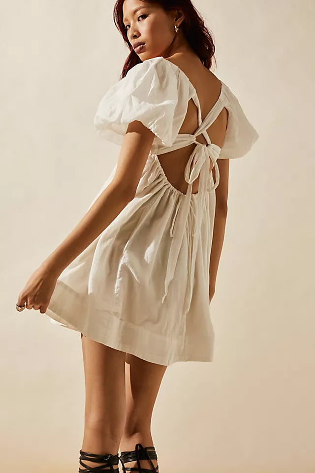 Free People Marina Mini Dress with a square neckline and flowy design, perfect for a feminine and stylish look, White