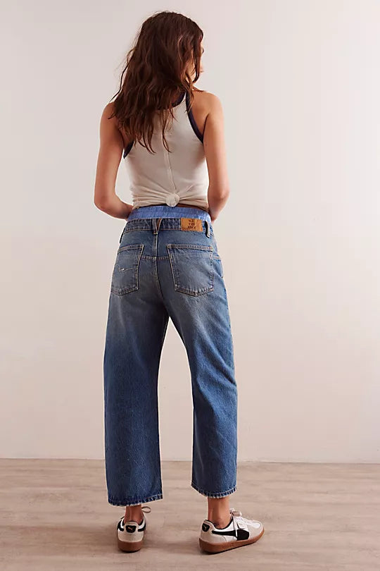 We The Free Deep Trance Dropped Boyfriend Jeans with a relaxed, oversized fit, distressed detailing, and a slightly tapered leg, From Beyond