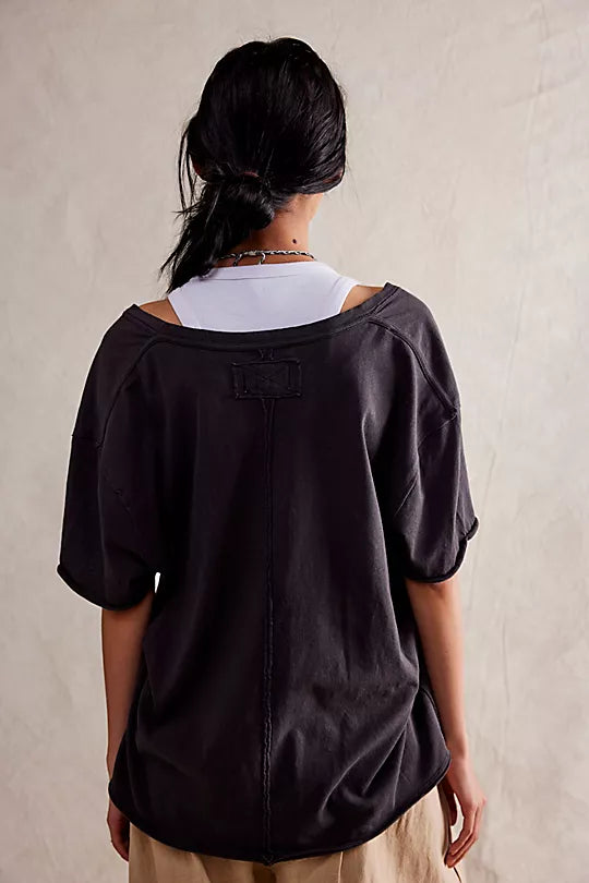 We the Free Nina V-Neck Tee in a relaxed fit, featuring a V-neckline, rolled sleeves, and soft, breathable fabric for a casual, stylish look, Black