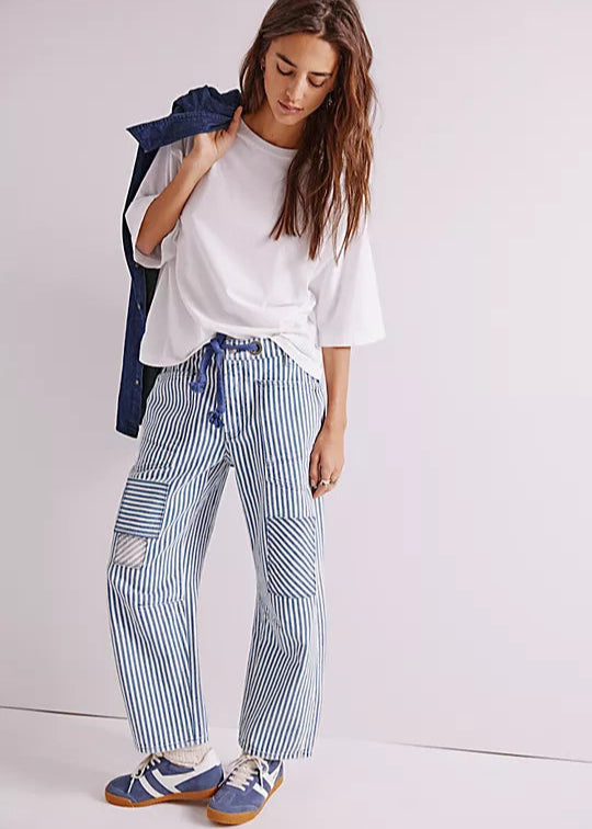 We The Free Moxie Railroad Low-Slung Jeans – Relaxed-fit, low-rise jeans with a vintage-inspired railroad stripe pattern, featuring a slightly tapered leg for a cool, casual look, Dark Slate