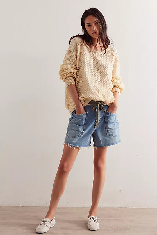 We The Free Moxie Shorts with a relaxed fit, frayed hem, and distressed details for a laid-back, casual look, Truest Blue