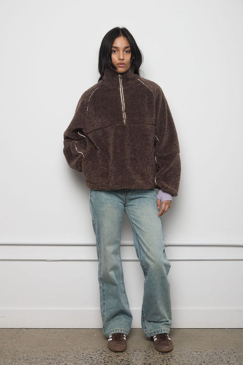 Leatherline Sherpa Halfzip | Brown/Cream
