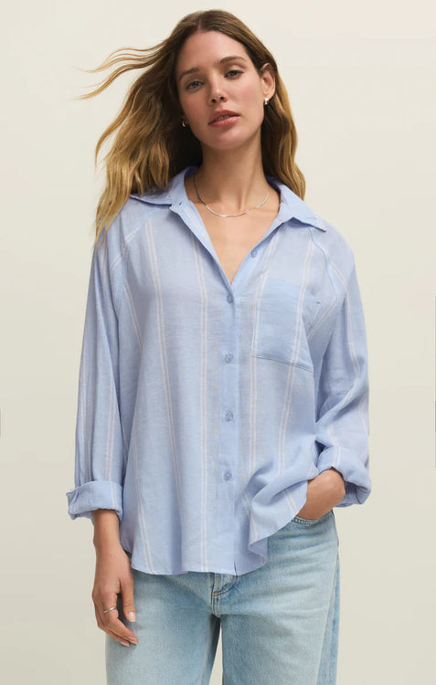 The Perfect Linen Striped Top | Blue Light