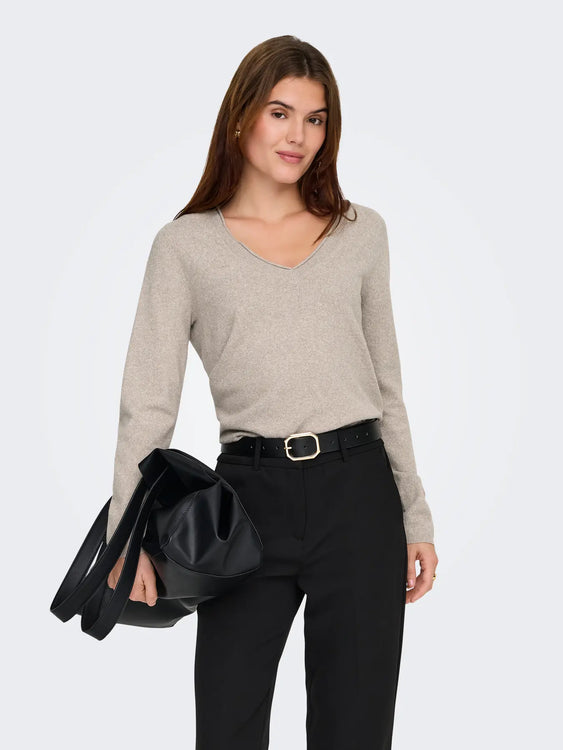 Loyal V-Neck Knit | Beige Melange