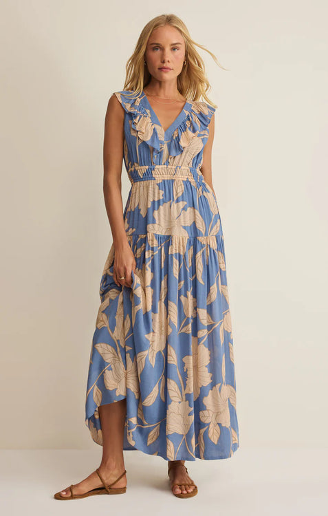 Malene Bloom Floral Maxi Dress | Lake Blue