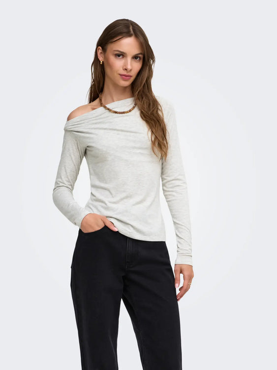 Sia Asymmetric Long Sleeve | Light Grey Melange