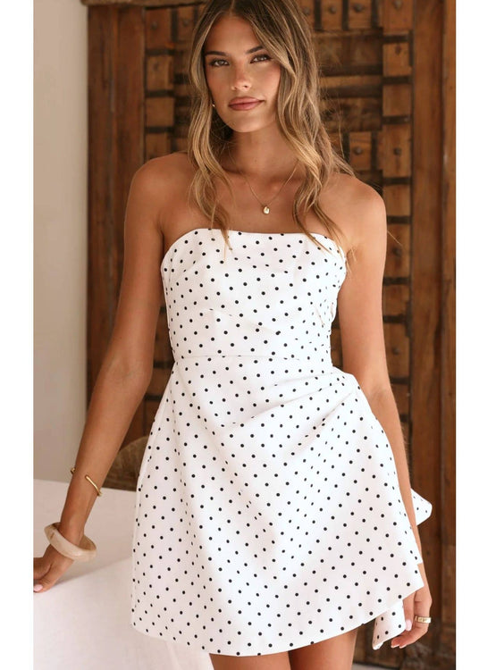 Micro Polka Dot Mini Dress | White