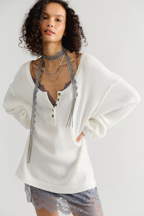 Montreal Oversized Thermal Henley | Clean Ivory
