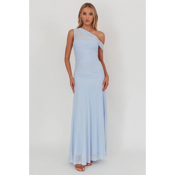 One Shoulder Sheer Maxi Dress | Ice Blue